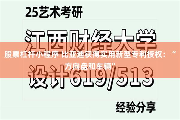 股票杠杆小程序 比亚迪获得实用新型专利授权：“方向盘和车辆”